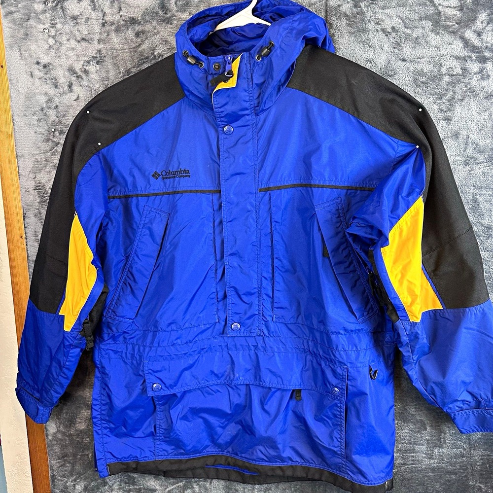 Columbia Mens Colorblock Hooded Anorak Jacket Full Zip Blue/Black/Yellow L
